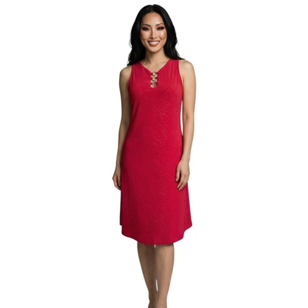 Tash + Sophie Red Textured Swirl Keyhole Gold Ring‎ Sleeveless Dress T7002 Large